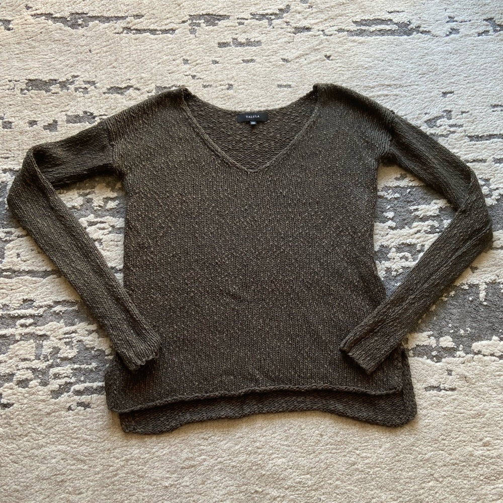 Talula Army Green Long Sleeve V-Neck Sweater
